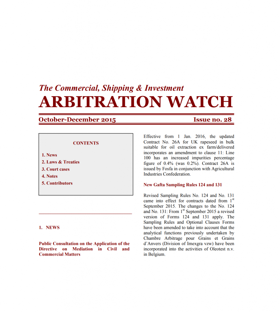 Arbitration Watch – Issue No. 28 – October-December 2015